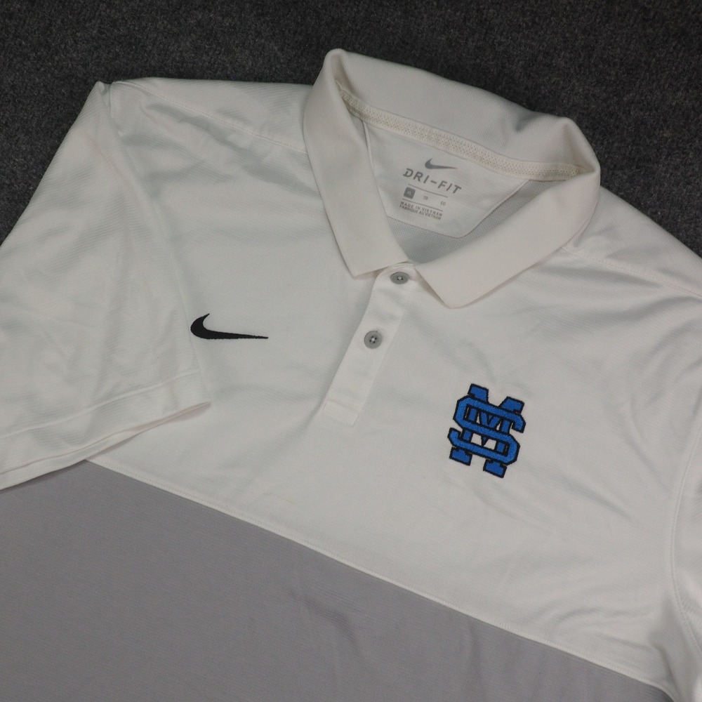 Miss State Bulldogs Polo Shirt Mens XL Nike Dri-Fit White Gray Short Sleeve Golf